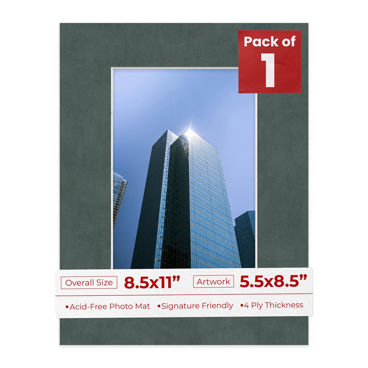 Dark Grey Suede Mat Board for 8.5x11 Frames - Fits 5.5x8.5 Photos